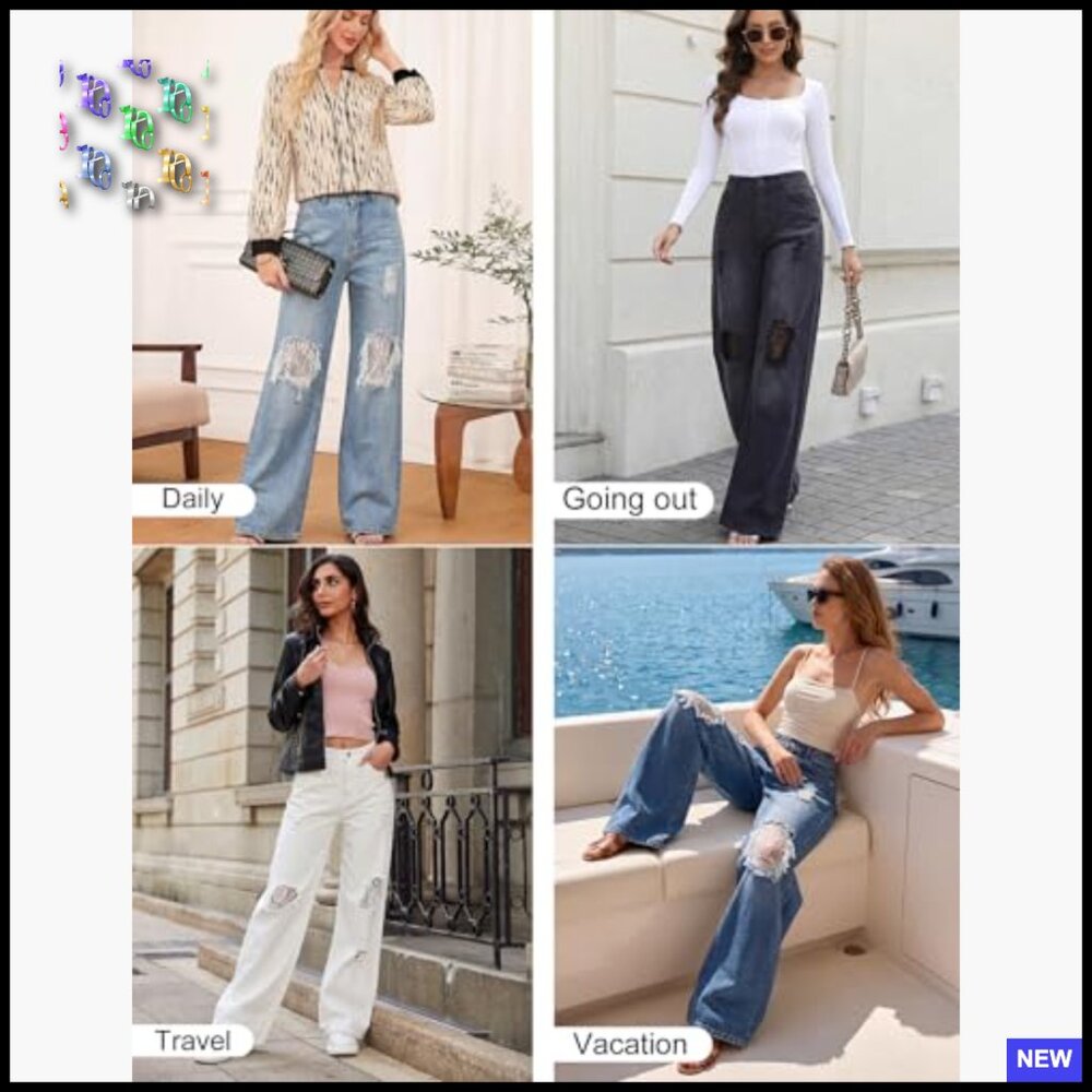 Distressed Barrel Jeans Mid Rise Straight Wide Leg Pull On Denim Pants - Picture 6 of 7